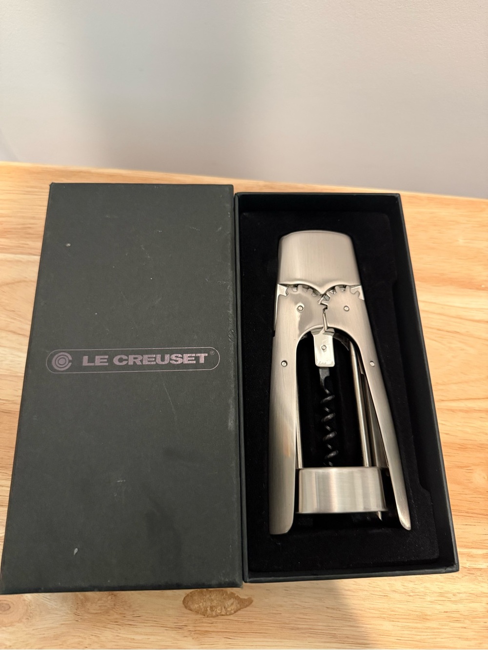 Le Creuset Brushed Silver Lever Corkscrew Wine Opener